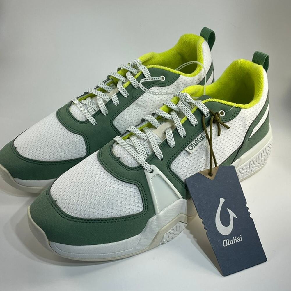 OluKai Anau Mens 10.5 Pickleball Court Shoes White Leaf 10545-WBSE NEW NWOB